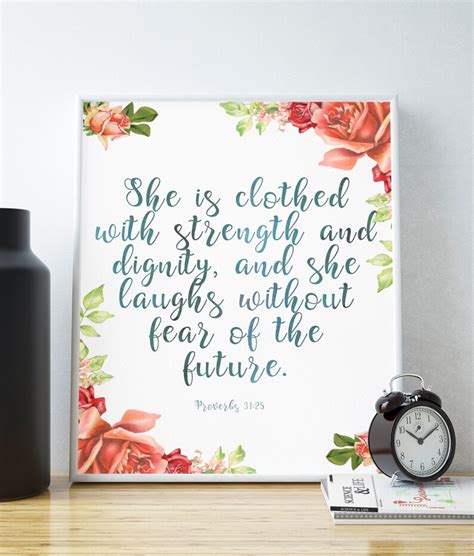 She Is Clothed In Strength And Dignity Nursery Bible Verse Etsy