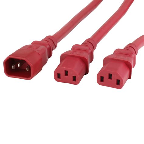 4ft C14 To C13 2x Splitter 15a 250v Power Cord Red