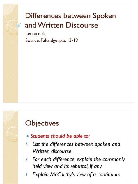 Differences Between Spoken And Written Discourse Pdf