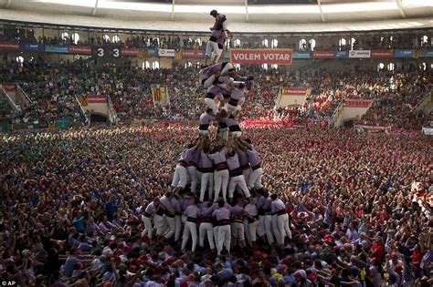 Castellers Compete In Human Tower Competition In Tarragona Spain
