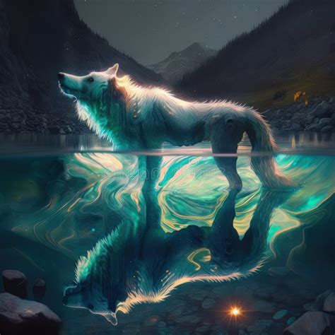 Luminous Wolf In Water Otherworldly Creature Generative Ai Stock