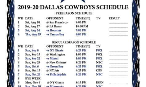 Printable Schedule Dallas Cowboys Free Printable Source