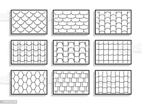 Set Of Seamless Roof Tiles Textures Black And White Graphic Patterns