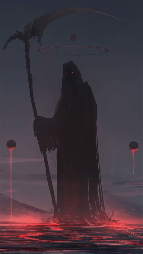 Download Wallpaper 1080x1920 Grim Reaper Silhouette Mantle Dark Art