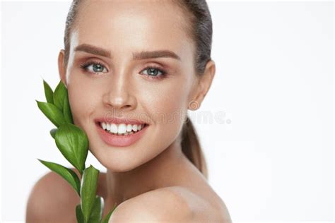 Natural Cosmetics For Skin Beautiful Woman With Healthy Skin Stock