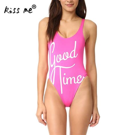 Sexy Backless One Piece Swimsuit 2018 Swimwear Women Bodysuit Letters Pink Womens Swimming Suit