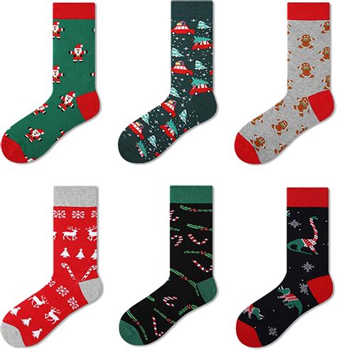 Sheshowbwing Mens Funny Christmas Socks Novelty High Ankle Crew Cotton