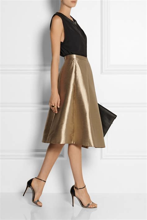 Lyst Tibi Halcyon Metallic Pleated Taffeta Skirt In Metallic