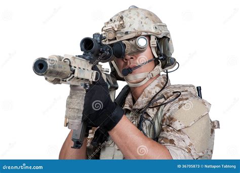 Soldier Man Holding Machine Gun Shoot Stock Photos Image 36705873