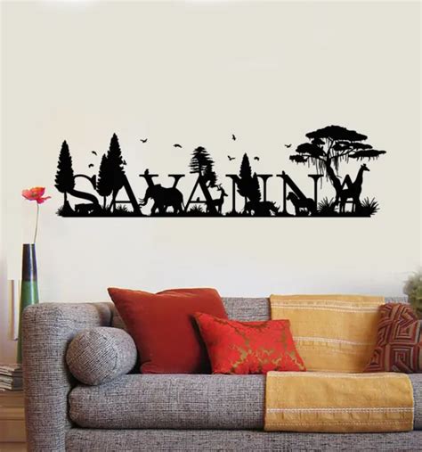 Vinyl Wall Decal Wild Animals Trees Jungle Savanna Landscape Stickers