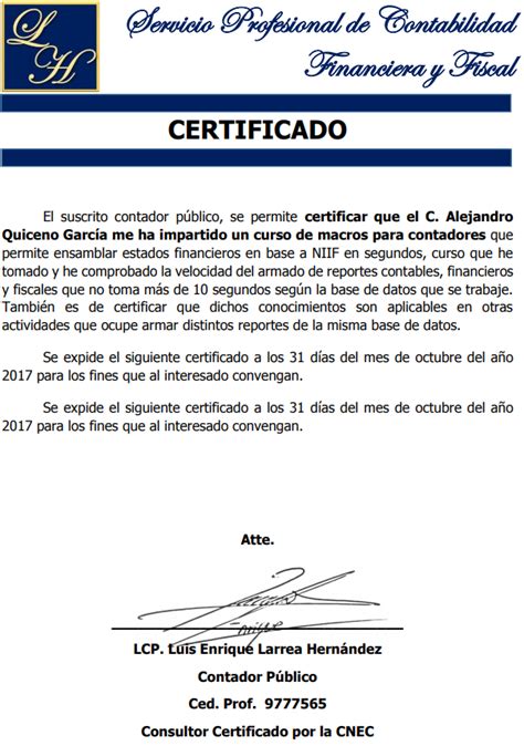 Arriba Imagen Modelo De Certificacion De Contador