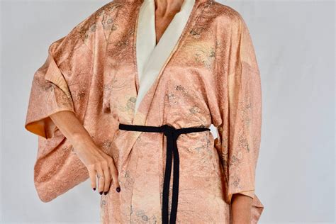 Japanese Vintage Kimono Robe Silk Including Obijime Kumihimo Belt Elegant Silk Gown Robe