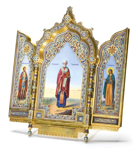 301 An Imperial Silver Gilt And Cloisonné Enamel Triptych Icon