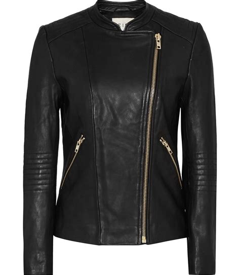Black Collarless Biker Jacket Reiss Anna Outerwear Fashion
