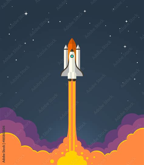 Space Rocket Launch Vector Illustration Of Starting Space Rocket With
