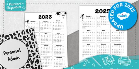 2023 Calendar Tabs Diary Inserts Typewriter Twinkl