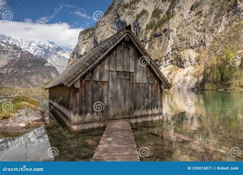 Boathouse At Lake Obersee In Berchtesgaden National Park Stock Image