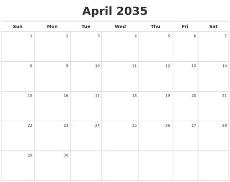 April 2035 Calendar Maker