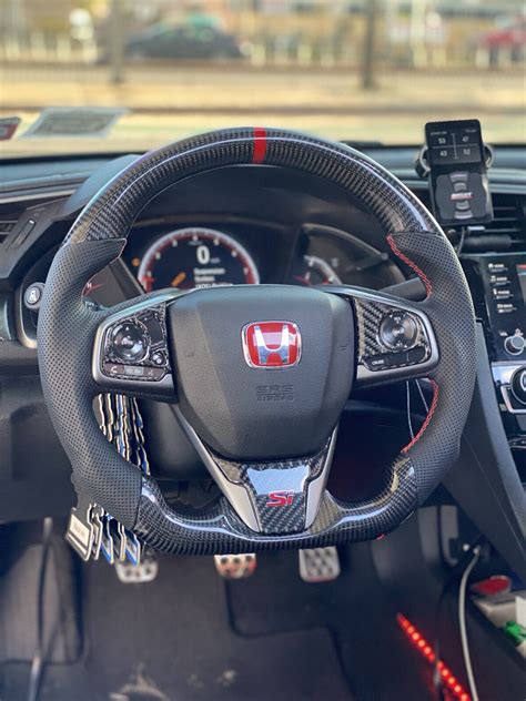 Gloss Real Carbon Fiber Steering Wheel For Honda Civic 10th Gen 2016