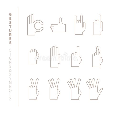 Set Of Vector Hand Gestures In Mono Thin Line Style Stock Vector