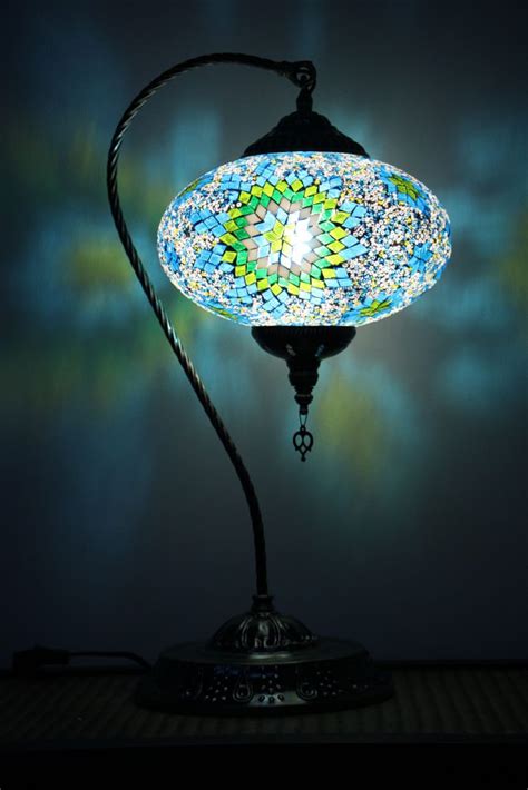 Turkish Mosaic Swan Table Lamp Xtra Large Green Blue Nirvana