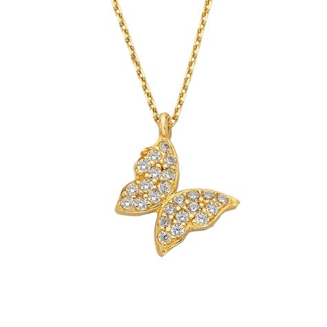 14k Real Solid Gold Butterfly Pendant Necklace For Women