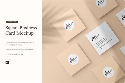 Square Business Card Mockup 3 Design Cuts