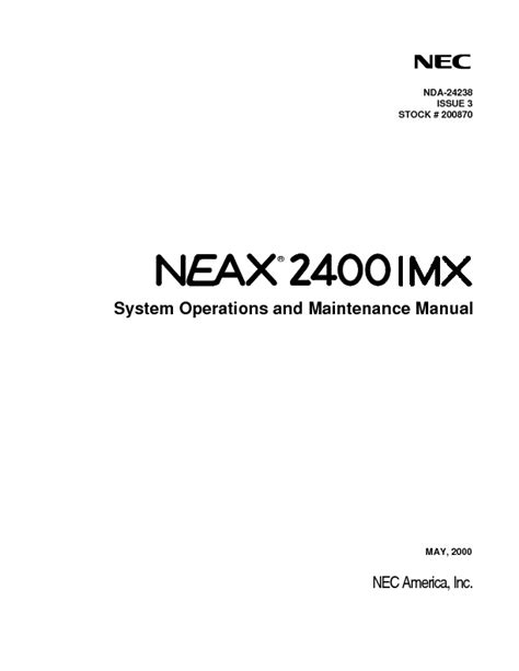 Nec Neax2400 Imx System Operations And Maintenance Manualpdf Nec