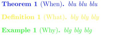 Color Theorems Are Blue Definitions Are Yellow Examples Are Green