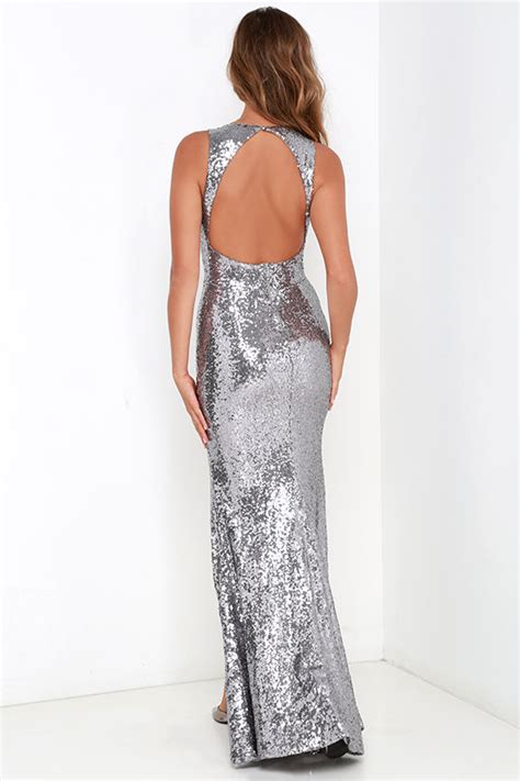 Sexy Sequin Dress Maxi Dress Backless Dress Silver Dress 8200