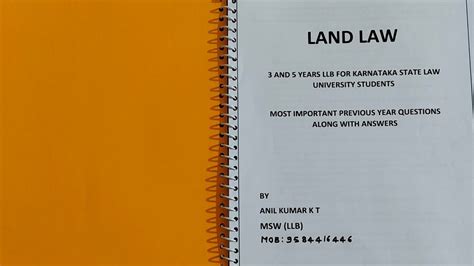 KSLU Land Law Notes Previous Year Questions And Answers For 3 And 5