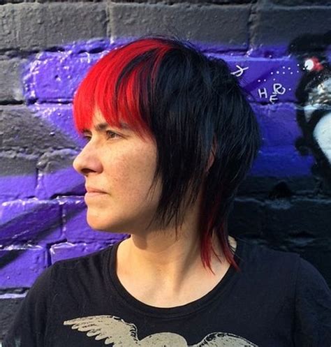 26 Short Black Layered Haircut With Red Bangs Capellistyle