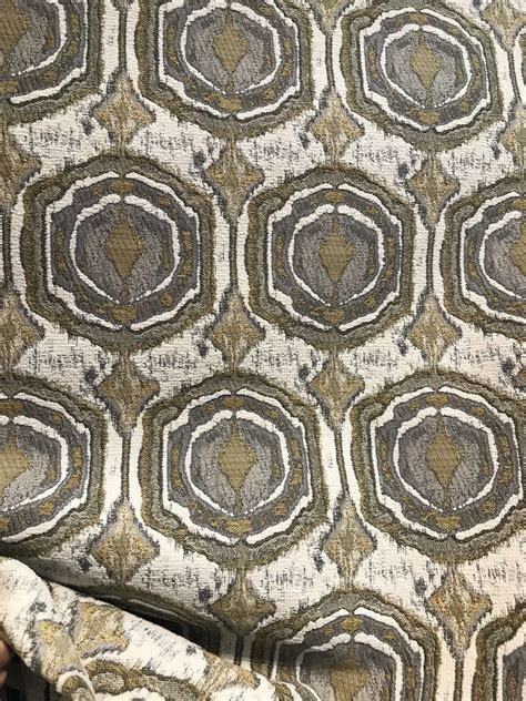 Swatch Velvet Chenille Upholstery Decorating Fabric Gold Ivory Gray