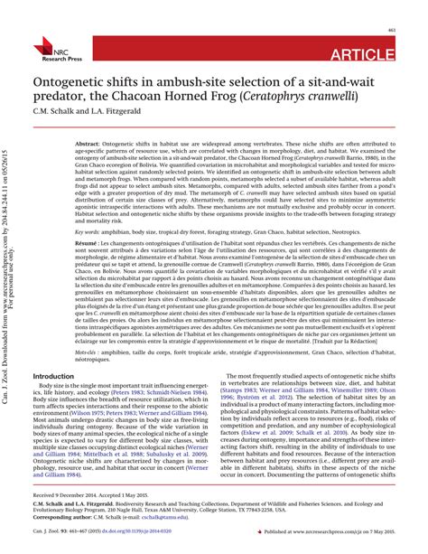 pdf ontogenetic shifts in ambush site selection of a sit and wait