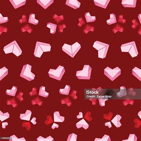 Origami Heart Seamless Surface Pattern Design Stock Illustration