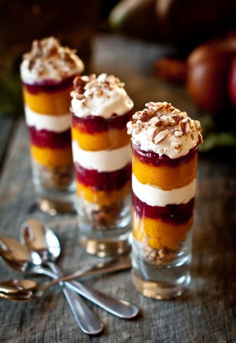 Celebrate the season with one of these easy christmas desserts! Ginger Pumpkin Cranberry Parfait Shot - Healthy Christmas Party Dessert Recipe - HoliCoffee