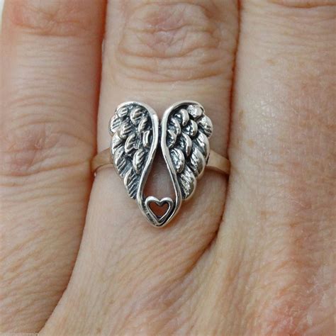 Sterling Silver Angel Wings Heart Ring 7