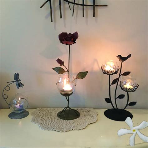 Romantic Metal Candle Holder Single Rose Candlestick Holder Candle