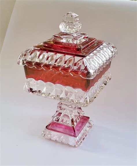 Vintage Ruby Red Large Glass Compote Candy Dish With Lid From