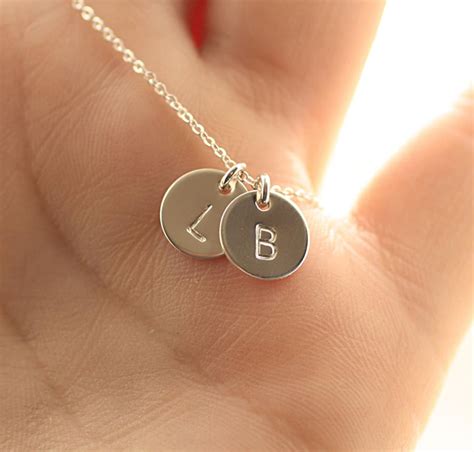 Two Initial Necklace Sterling Silver Initial Necklace Hand Etsy