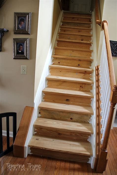 Want to learn how to refinish a wood banister! Staining Pine Stair Treads | tempting thyme