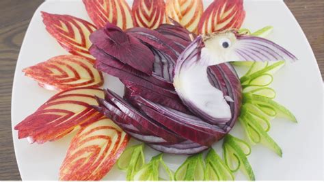 Beautiful Red Onion Swan Bird Apple And Cucumber Fruit And Vegetable