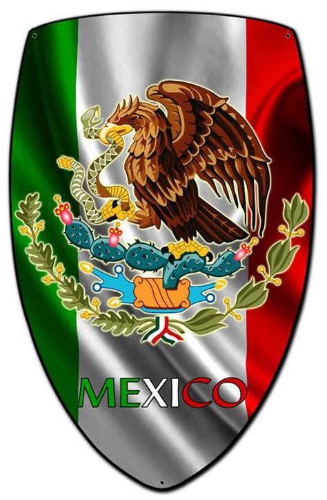 Mexico Shield Cut Out Custom Shape Metal Sign 21 X 32 Inches Mexican