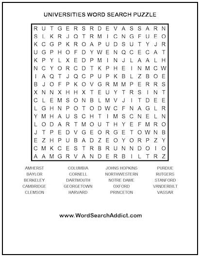 College Word Search Puzzle Printable