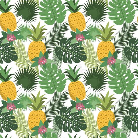 Pineapples Tropical Leaves Background Stock Illustrations 1142