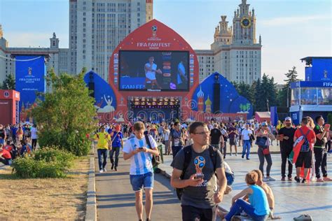 moscow russia june 28 2018 football fans from different countries walking on a fifa fan