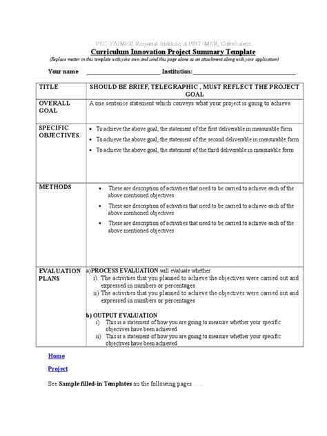 Project Summary Template Pdf Educational Assessment Competence