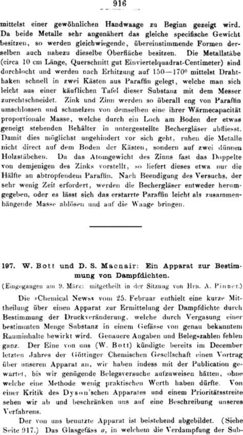 Ein Apparat Zur Bestimmung Von Dampfdichten Bott 1887 Berichte