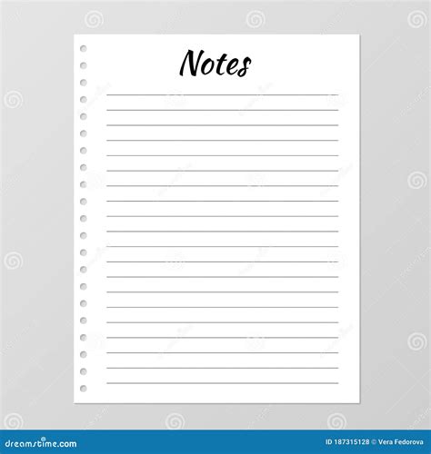 Notes List Template Daily Planner Page Lined Paper Sheet Blank White