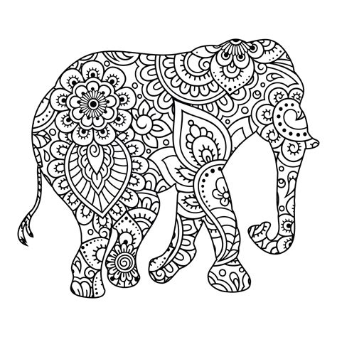 Mandala Smile Elephant Sitting Coloring Page Download Print Now